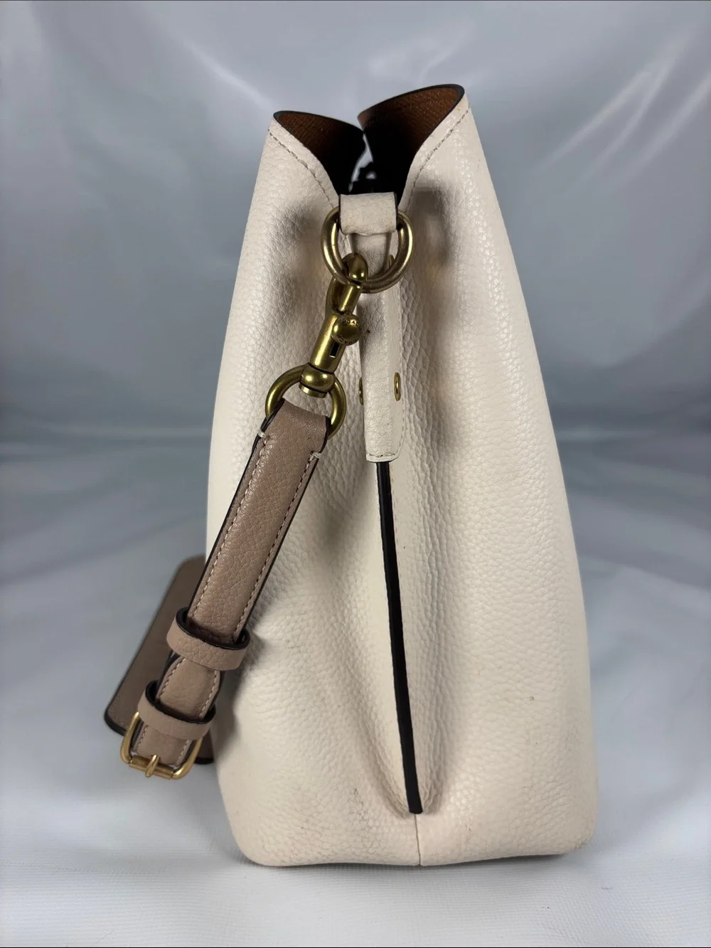 Coach Cream  Willow Pebble Leather Shoulder Bag with Tan Strap & Gold Turnlock